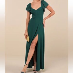 LULUS-Simply Delightful Dark Green Tie-Back Flutter Sleeve ‼️NWT‼️